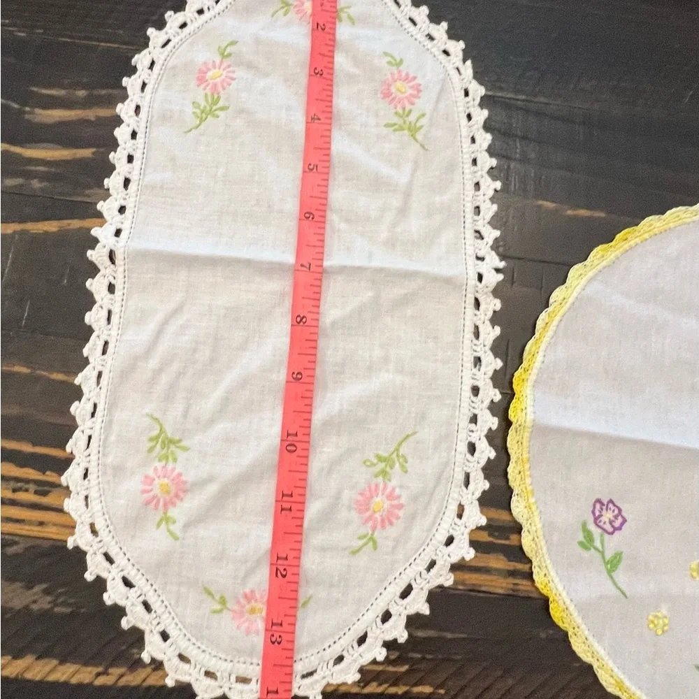 Handmade Embroidered Dresser Scarf Set Of 2 Crochet Trim Floral Colorful‎